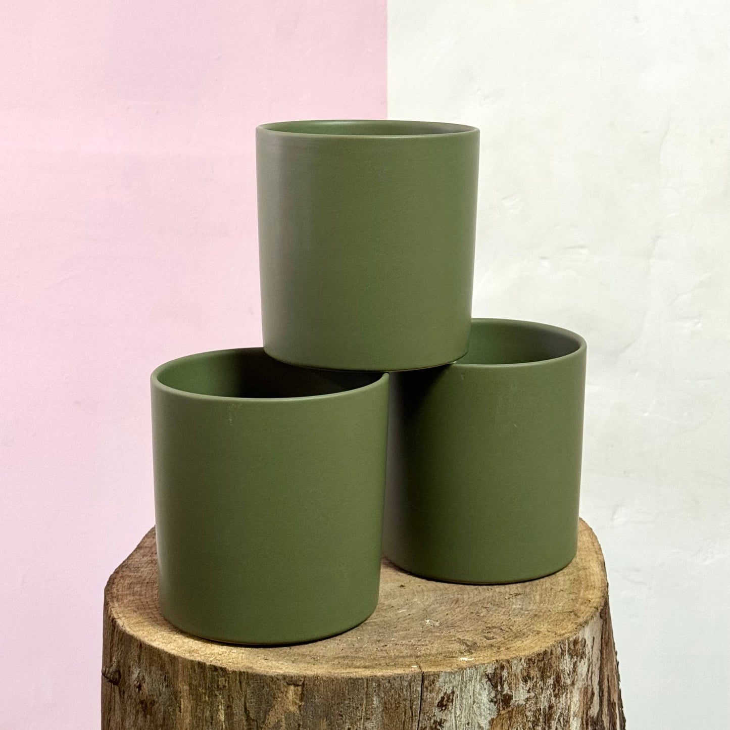 Ceramic Cylinder Pot - Moss Green