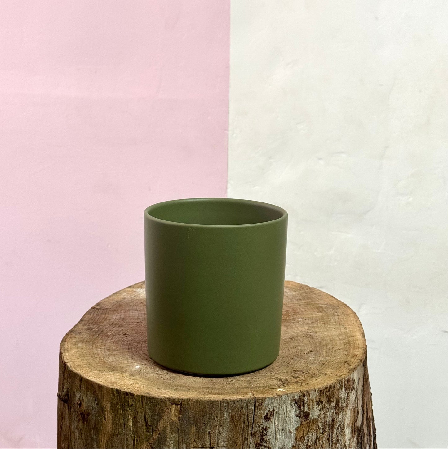 Ceramic Cylinder Pot - Moss Green