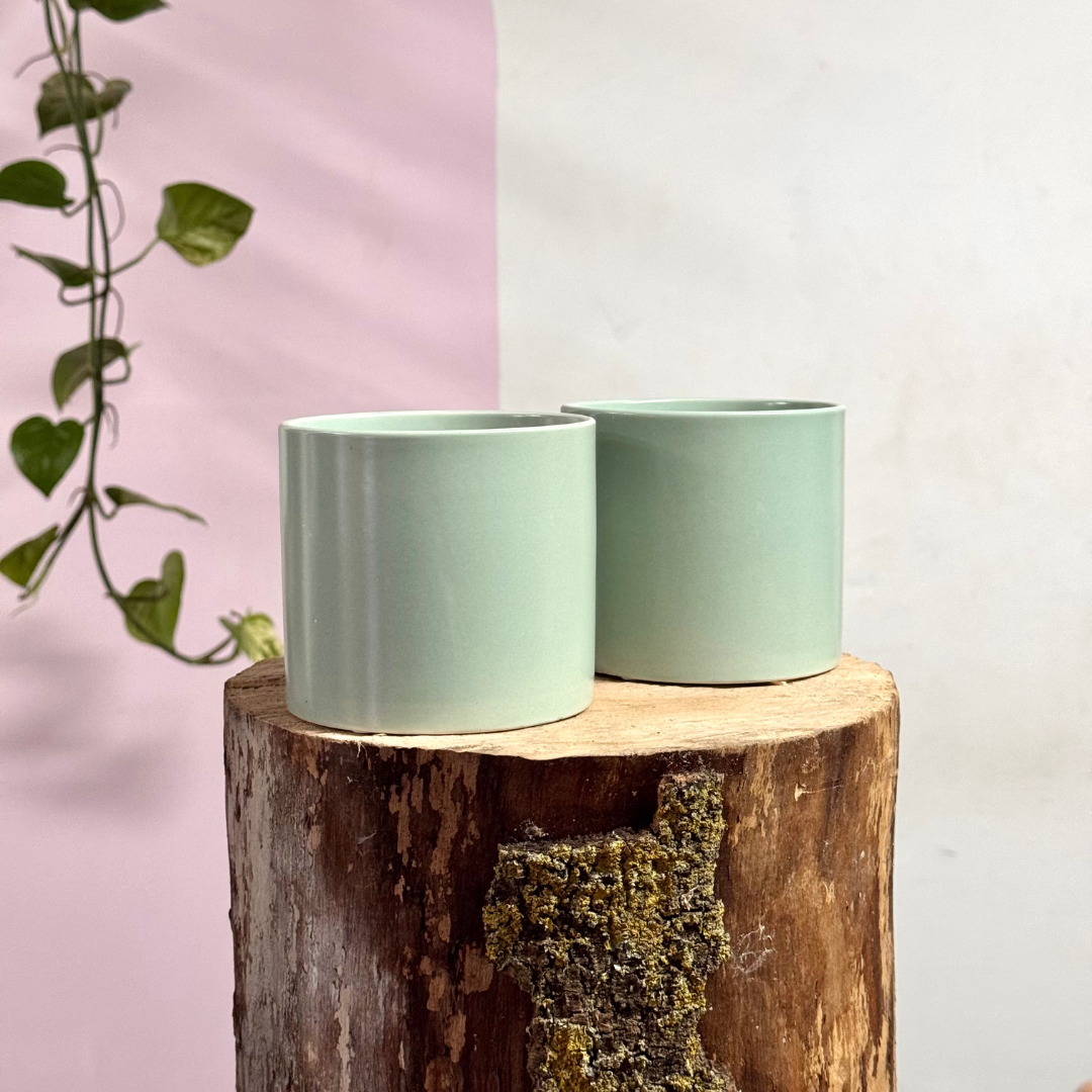 Ceramic Cylindrical Pot - Aqua