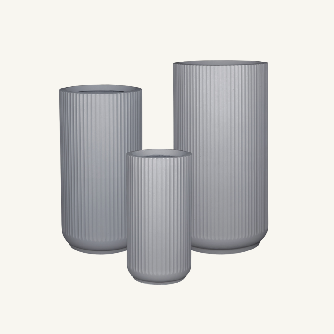 Corrugated Tall Planter Pot - Cement