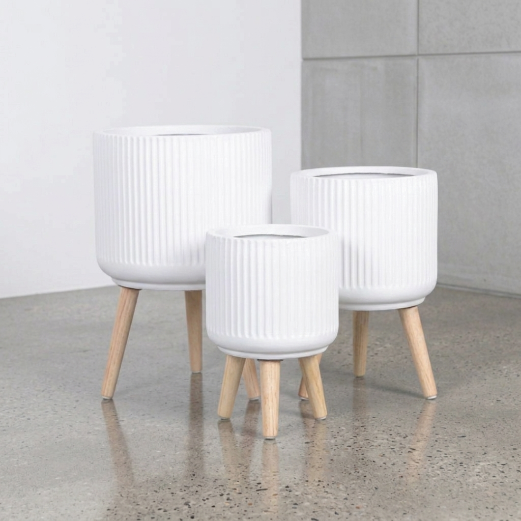 波紋圓柱罐 - 白色