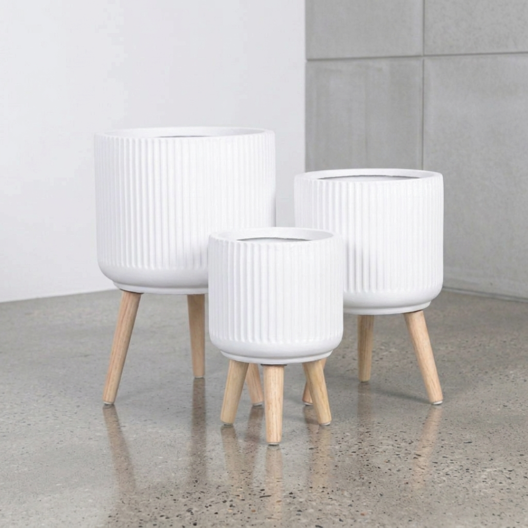 波紋圓柱罐 - 白色