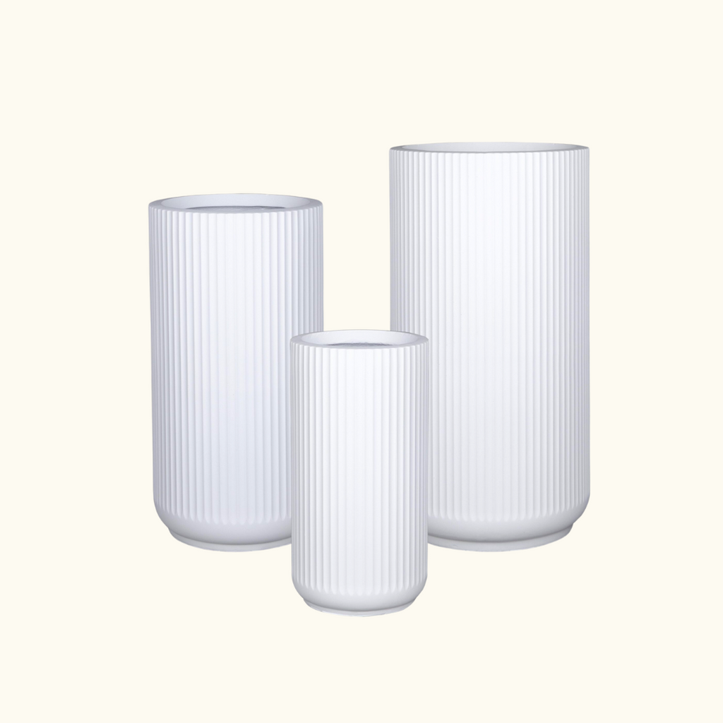 Corrugated Tall Planter Pot - White