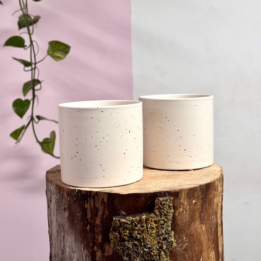 Ceramic Cylinder Pot - White Speckle