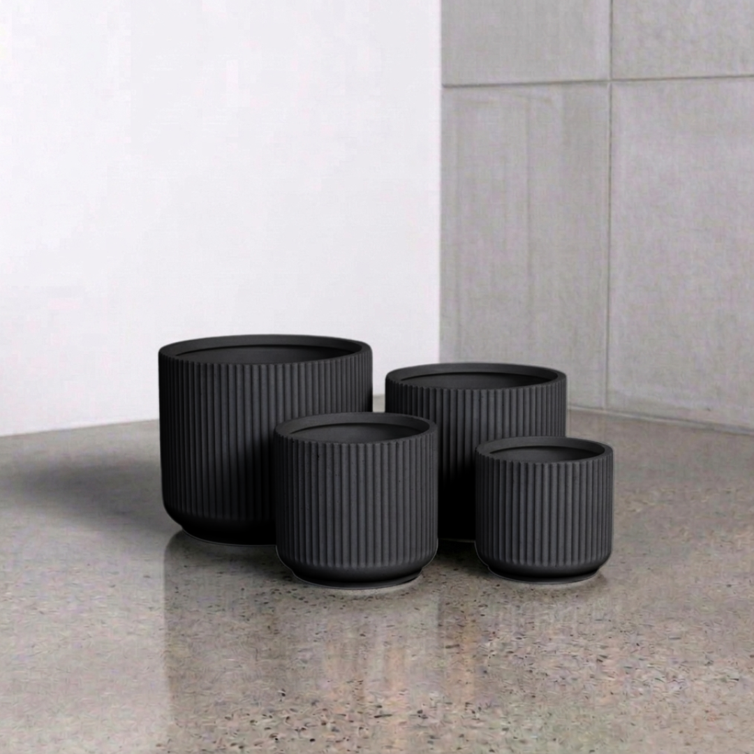 Corrugated Cylinder Pot - Black – indoor planter pot available at Green Envy Melbourne