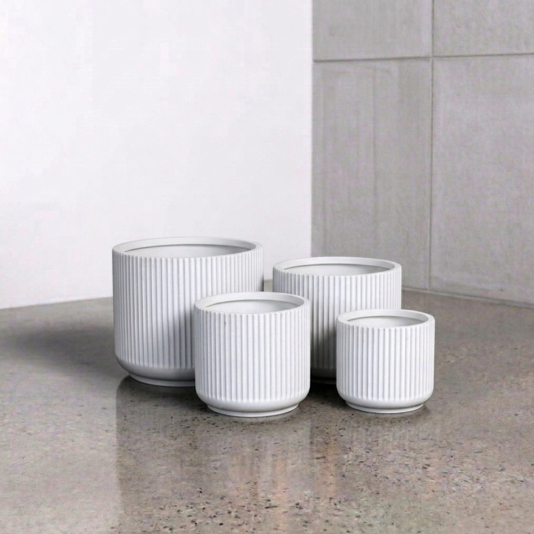 Corrugated Cylinder Pot - White