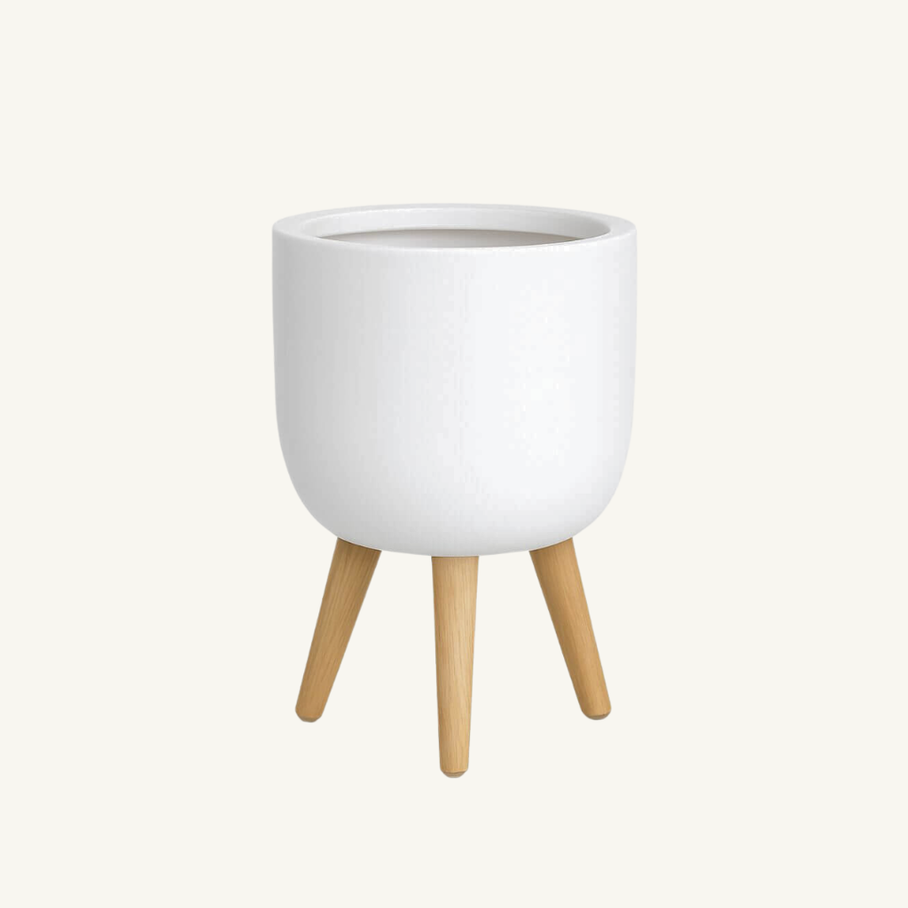 Gardenlite Egg Planter Stand - White – showing pot detail and finish