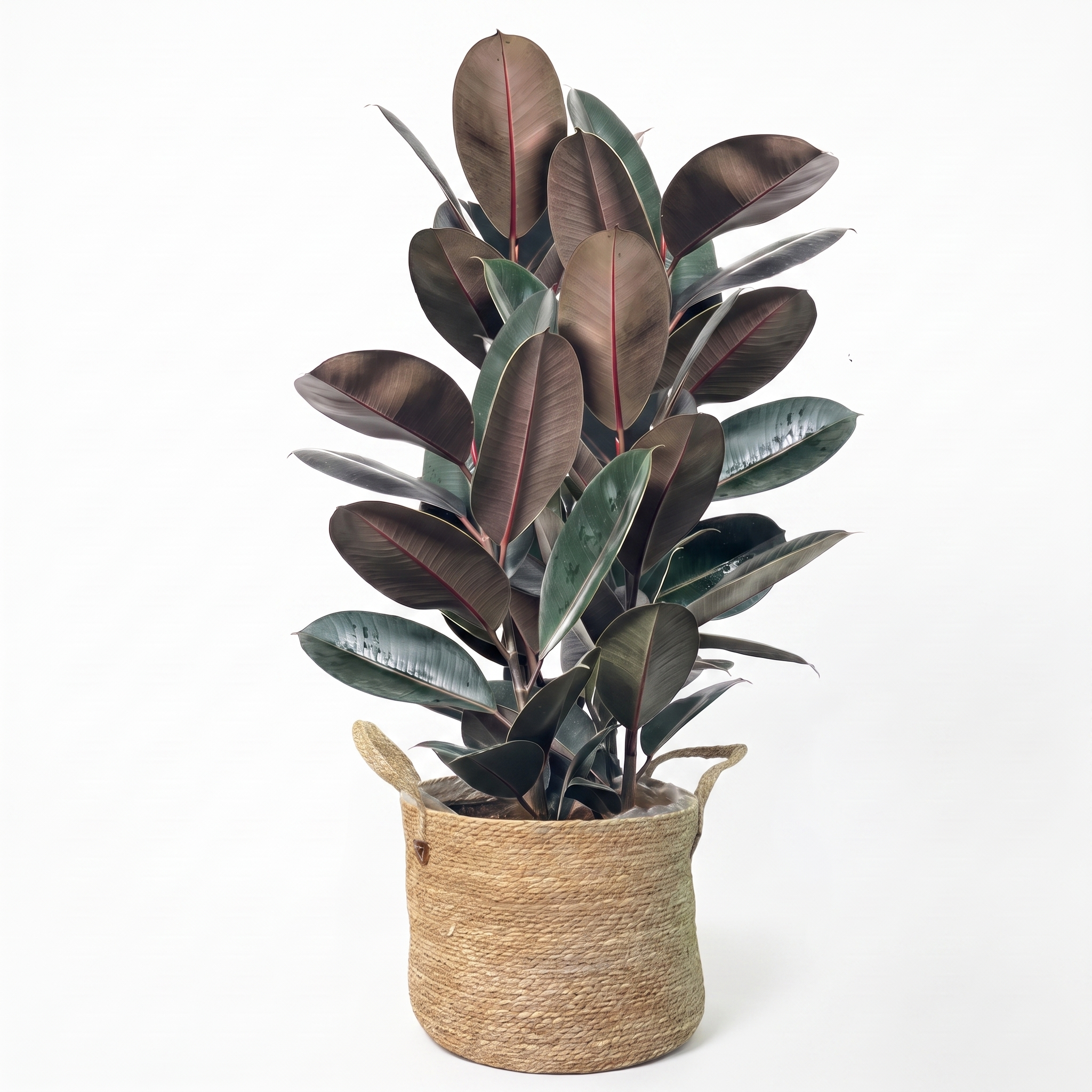 Large Rubber Tree & Woven Basket