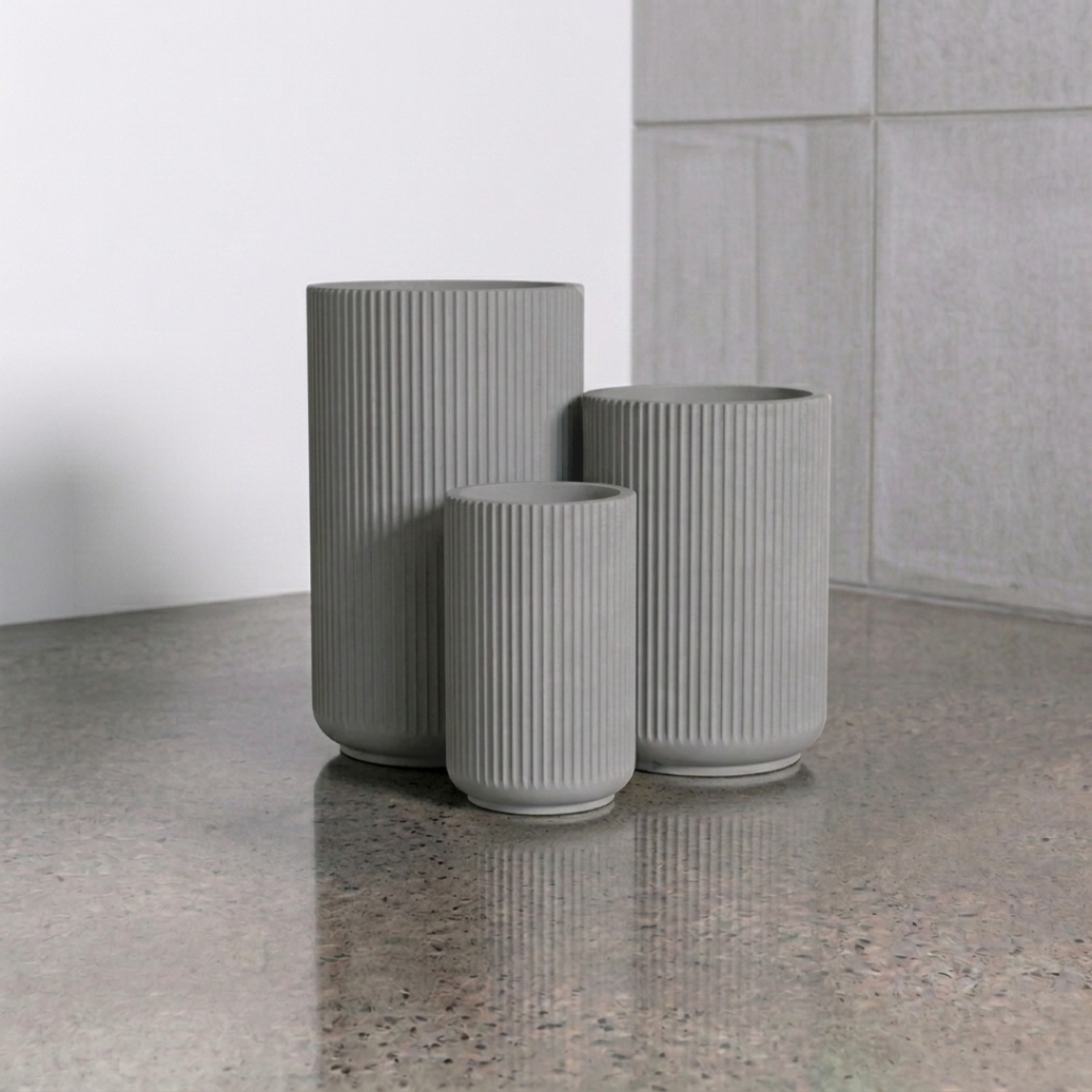 波紋高花盆 - 白色