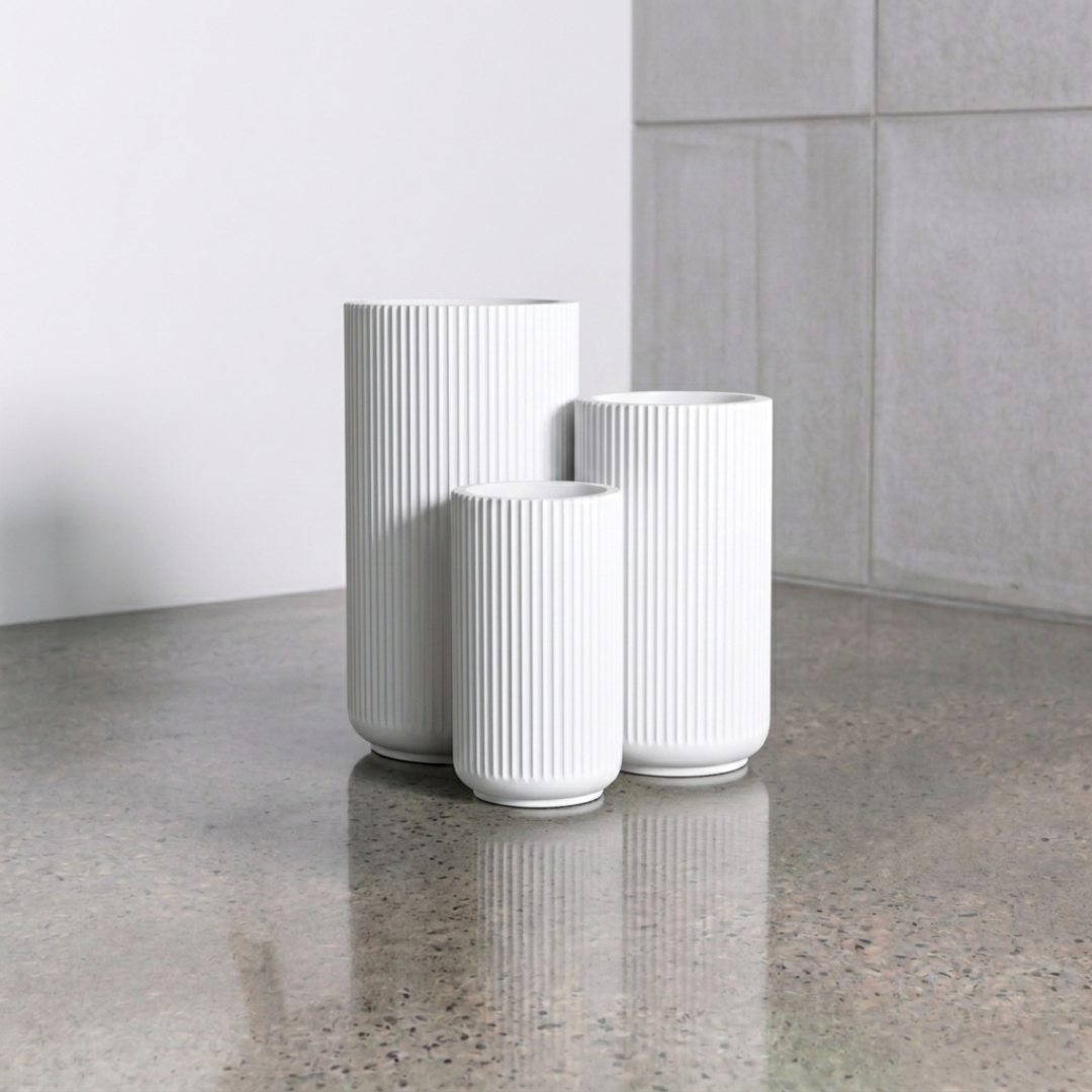 Corrugated Tall Planter Pot - White