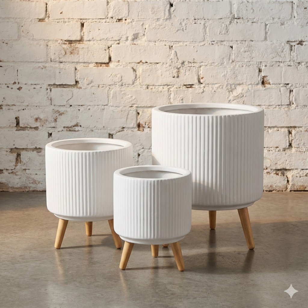 波纹圆柱罐 - 白色